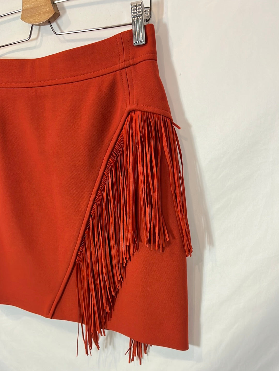 MAJE. Orange fringed skirt size 38