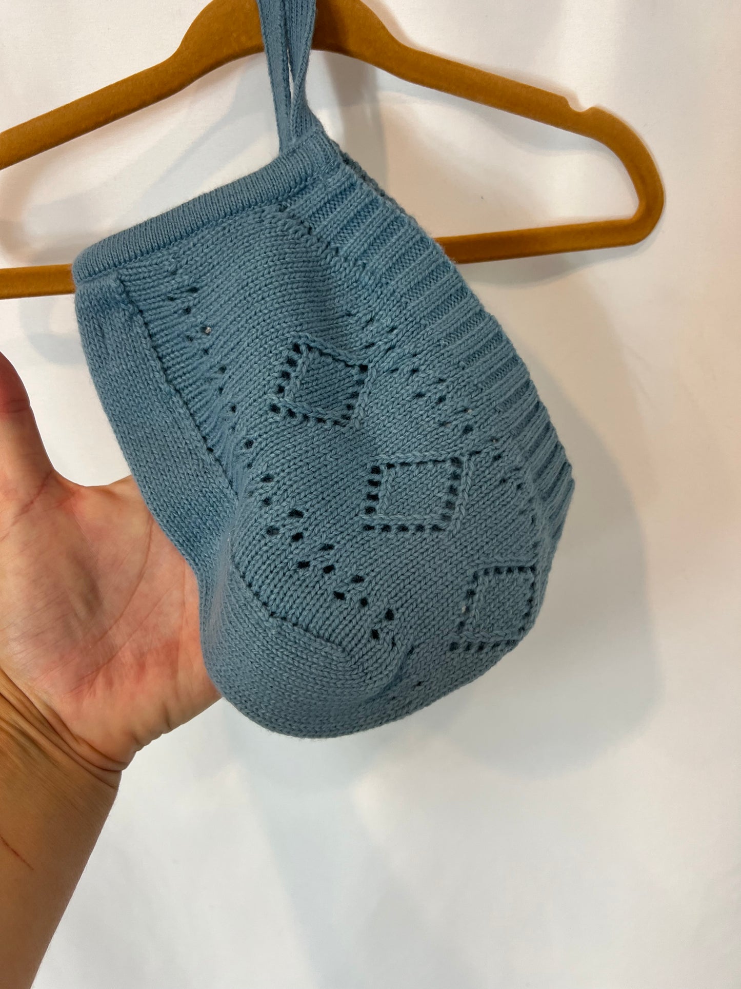 GOCCO. Blue knit romper set. Size 6-9 months