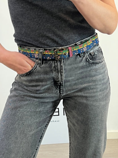 PHILOSOPHY OF LORENZO SERAFINI. Leather belt lined with printed fabric. Size 44 (M)