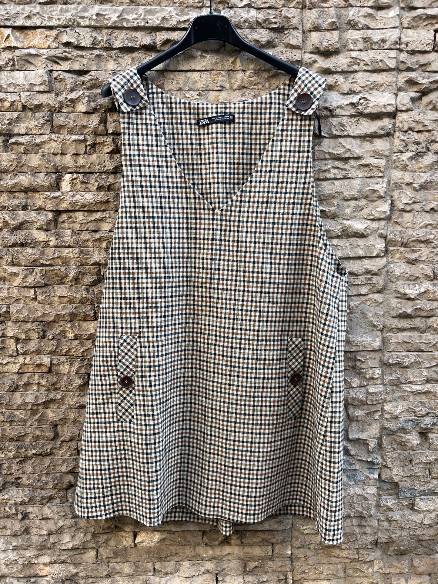ZARA. Vestido cuadros tonos beiges. T L