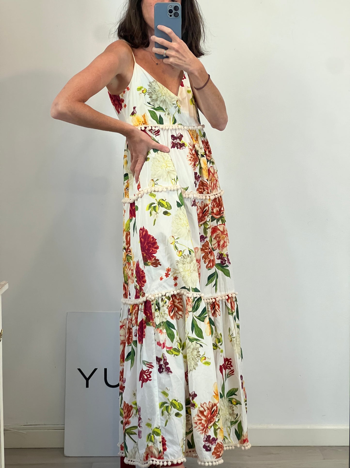 UTERQÜE. Vestido largo flores. T S