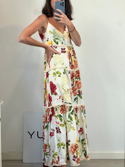 UTERQÜE. Vestido largo flores. T S