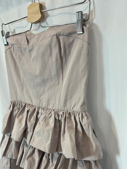 MAJE. Mauve strapless dress with ruffles. Size 40