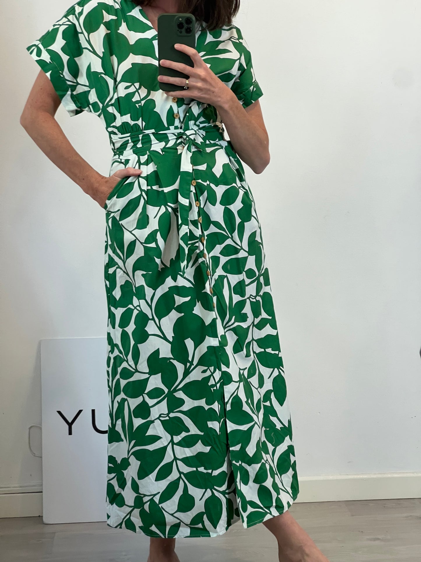 ZARA. Green floral midi dress. XS