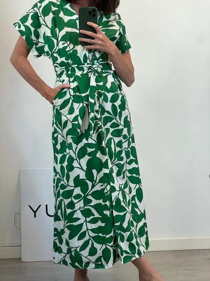ZARA. Green floral midi dress. XS