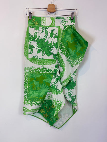 SILVIA TCHERASSI. Falda midi estampado verde.asimétrica. T S