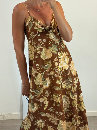 SÉZANE. Vestido midi con lino estampado. T 38