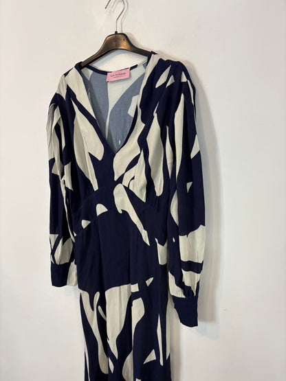 JUAN AVELLANEDA. Vestido largo estampado azules