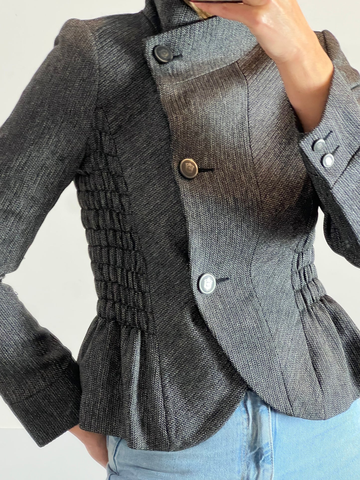 ZARA. Blazer gris fruncidos. T XS