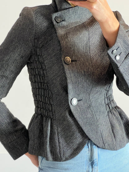 ZARA. Blazer gris fruncidos. T XS