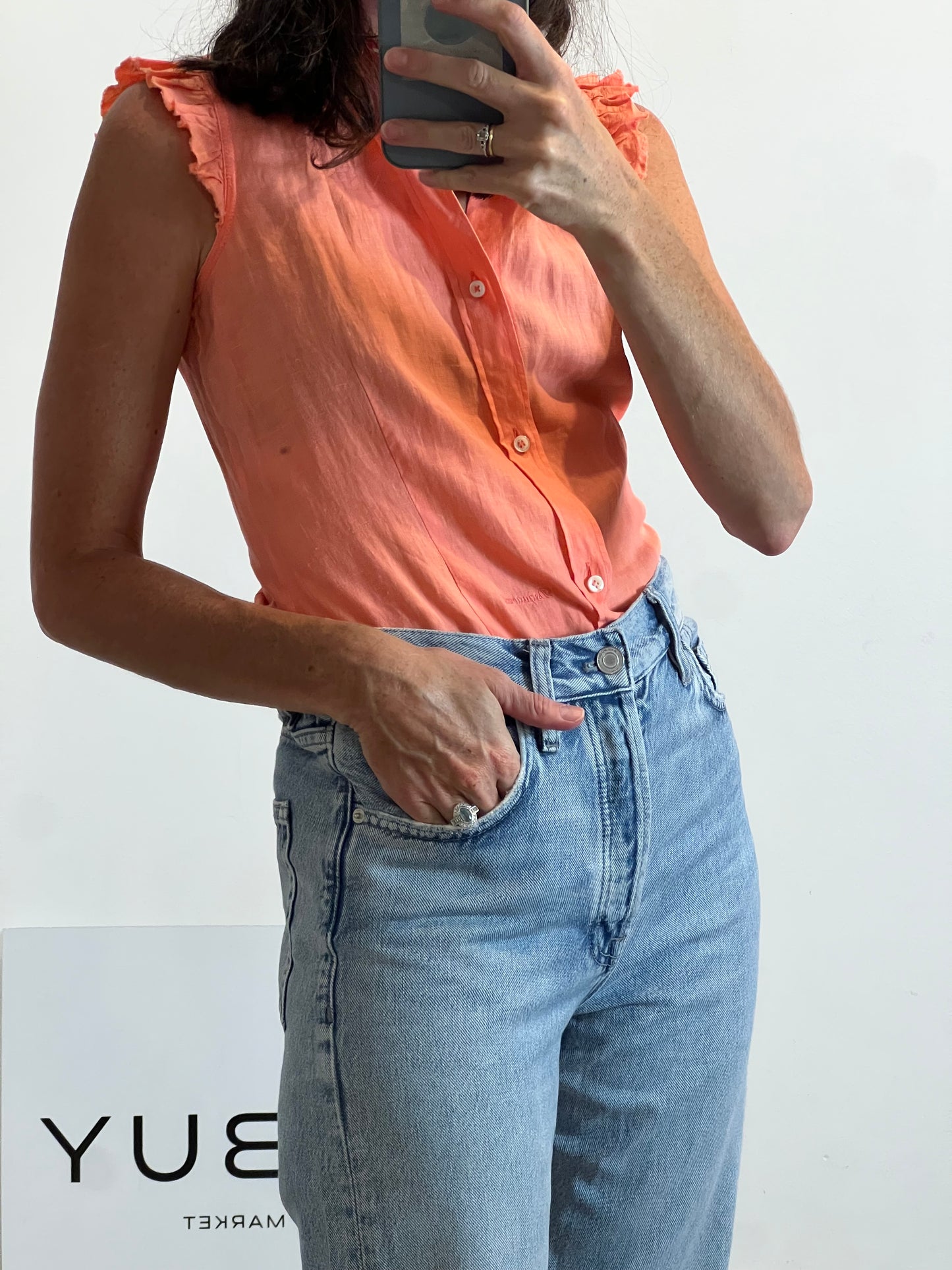 DSQUARED2. Blusa lino volante mini