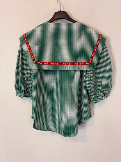 LAMAGLIETTA. Blusa vichy verde cuello