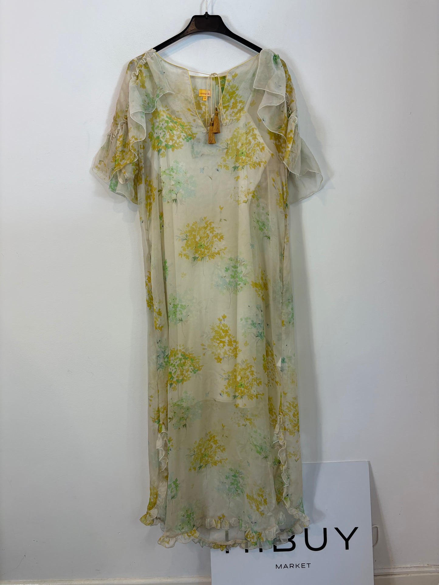 MONOPLAZA. Vestido largo seda estampado. T M