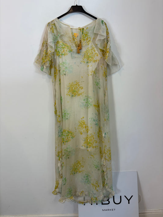 MONOPLAZA. Vestido largo seda estampado. T M