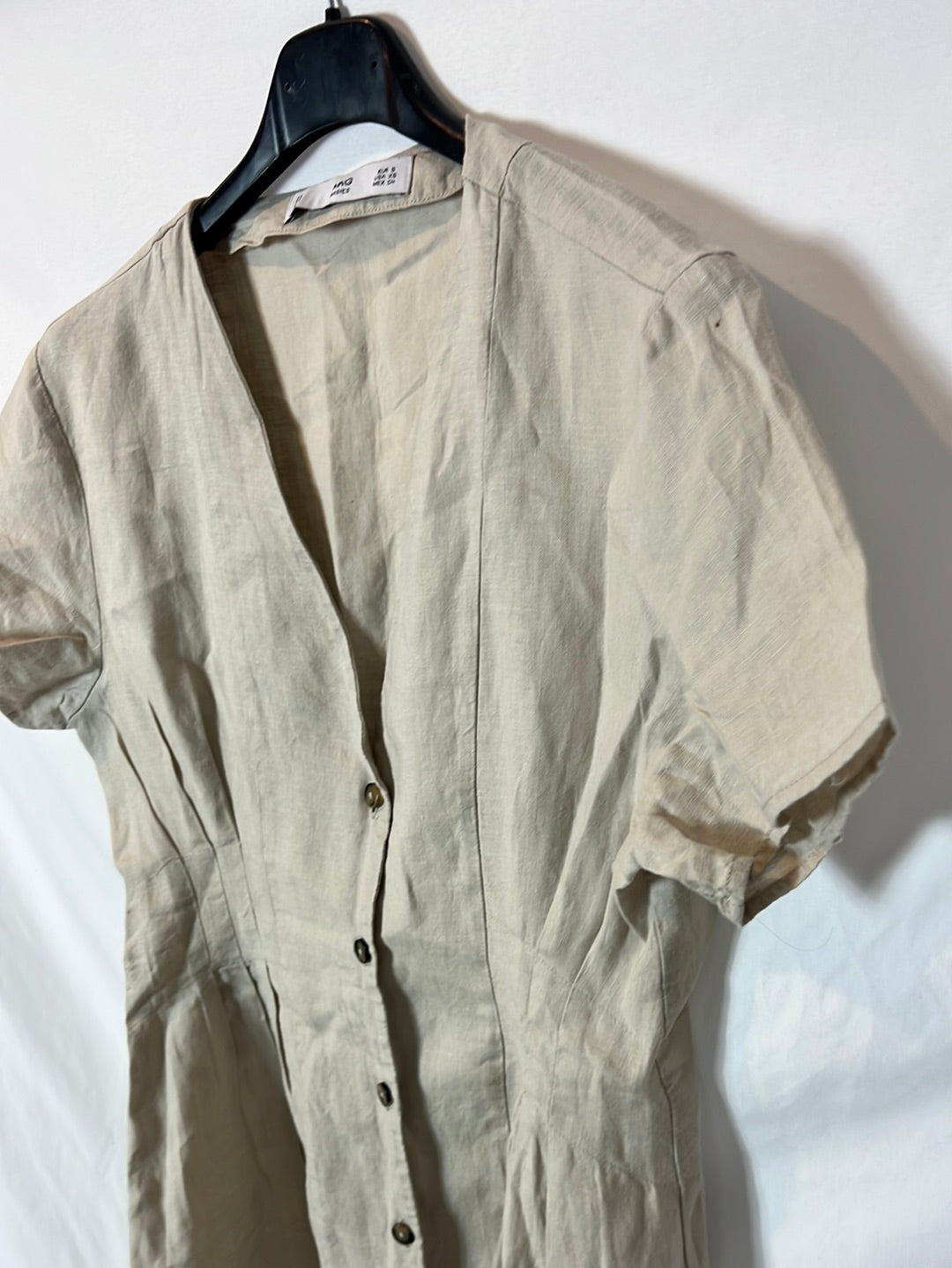 MANGO. Beige linen-effect button-down dress. TS
