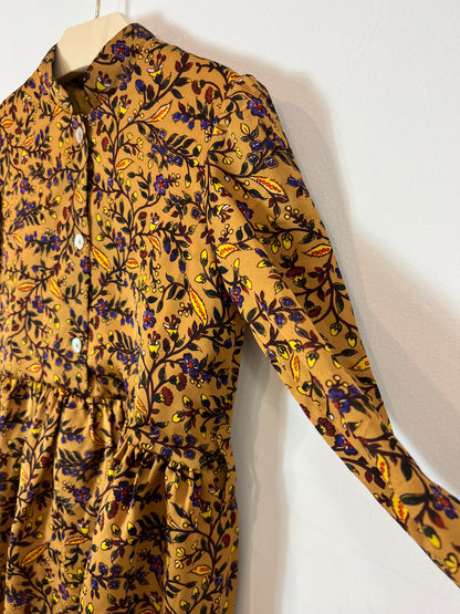 MOODBLUE. Vestido mostaza estampado satinado. T 8 años