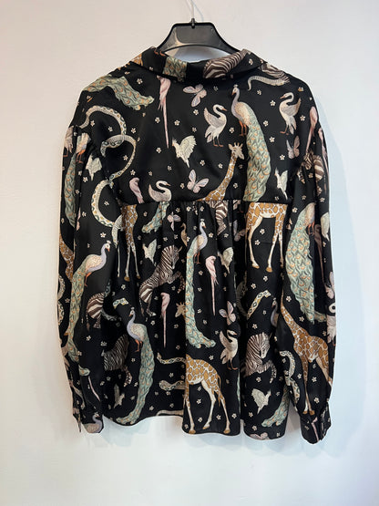 ZARA. Black satin printed blouse. T.S.