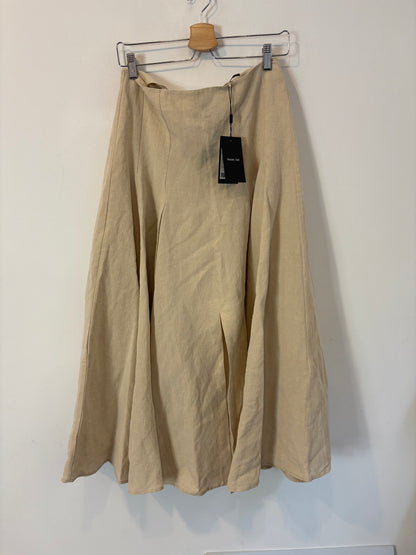 MASSIMO DUTTI. Falda midi beige tablas mezcla