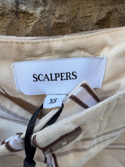 SCALPERS. Pantalón beige cuadros. T S