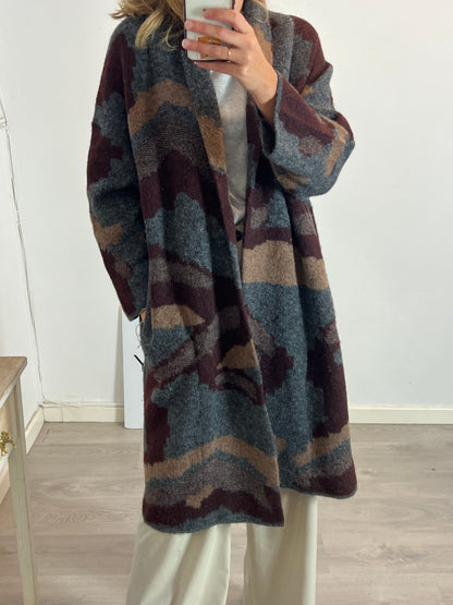 ZARA. Abrigo/ chaqueta punto larga estampada. T S