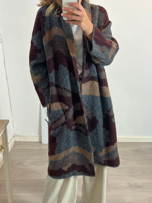 ZARA. Abrigo/ chaqueta punto larga estampada. T S