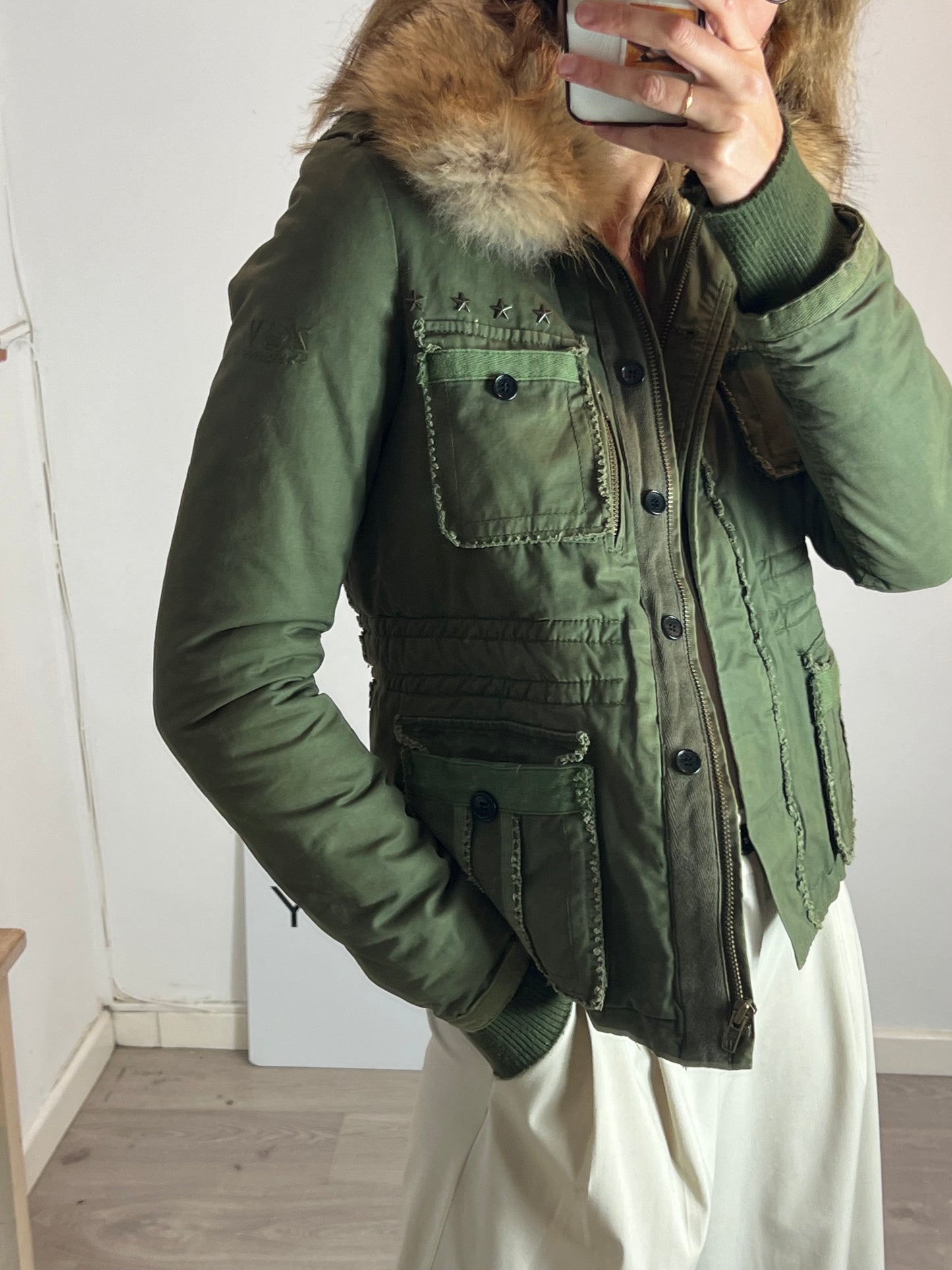 ZADIG&VOLTAIRE. Chaqueta verde militar con pelo  T.s