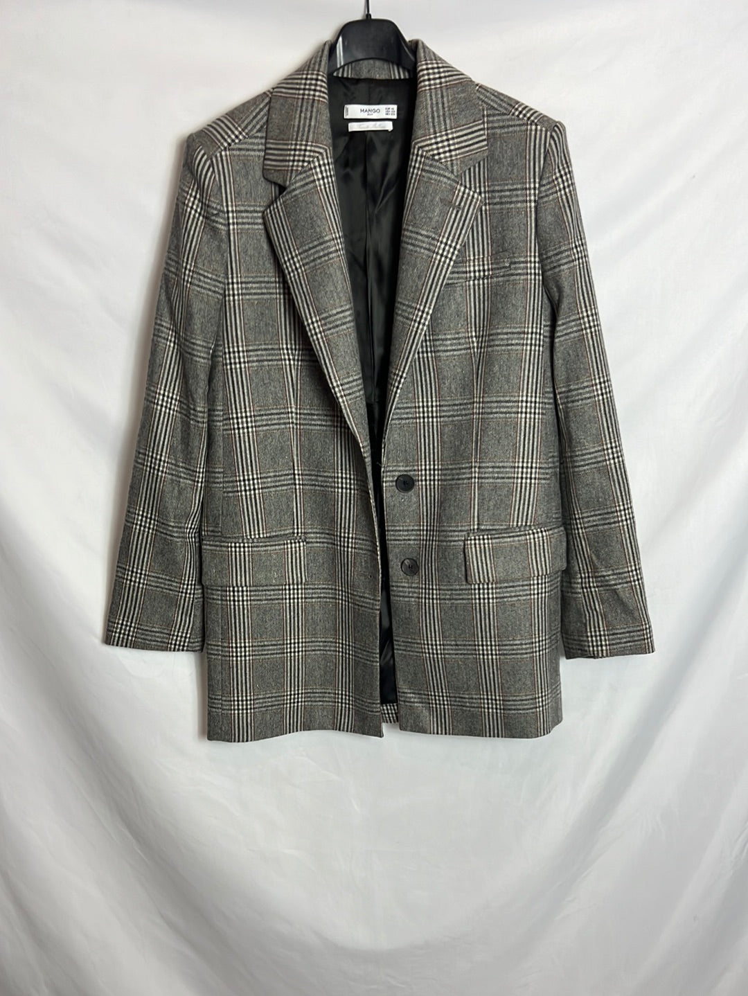 MANGO. Blazer larga cuadros estilo oversized. T XS