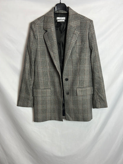 MANGO. Blazer larga cuadros estilo oversized. T XS