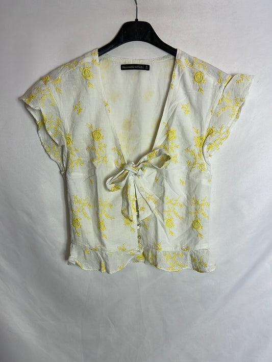 ABERCROMBIE&FITCH. Top blanco bordado T.s