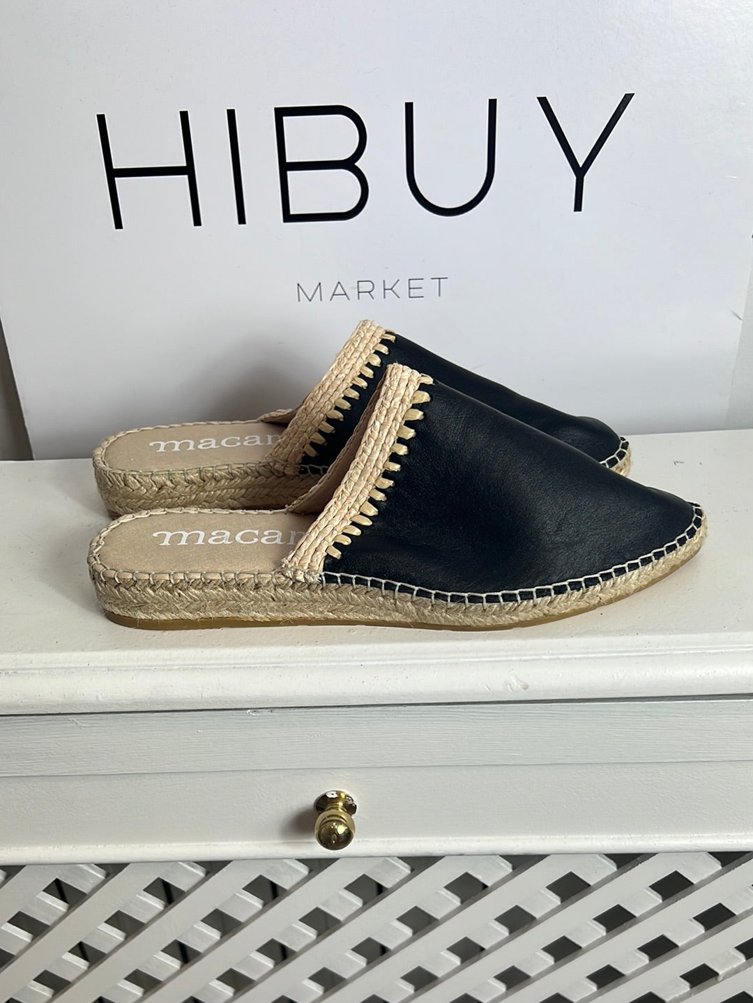 MACARENA. Sandalia esparto piel negra. T 37