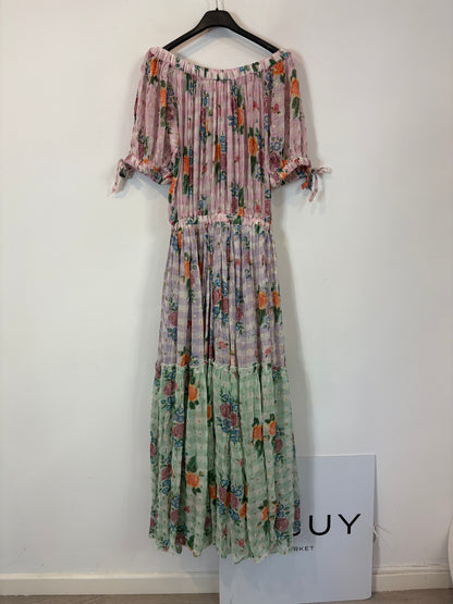 JOT. Vestido largo vaporoso estampado hombros