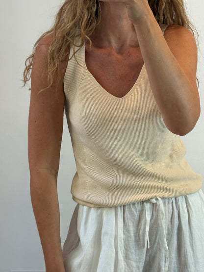 MASSIMO DUTTI. Top hilo beige