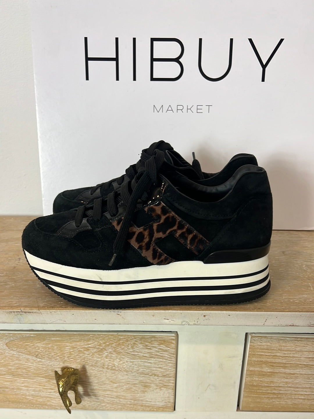 HOGAN. Black sneakers with animal print logo. Size 39