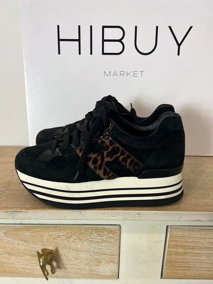 HOGAN. Black sneakers with animal print logo. Size 39