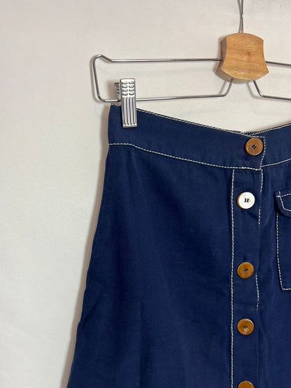 ZARA. Falda azul botones T.xs
