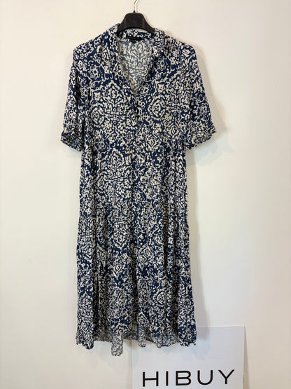 TINTORETTO. Vestido largo azul estampado. T 44