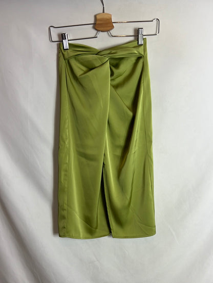 MYPEEOPTOES. Green satin midi skirt. Size 32