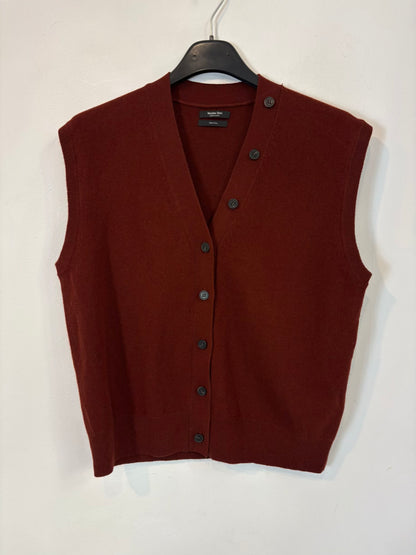 MASSIMO DUTTI. Chaleco burdeos lana con cuello extraible