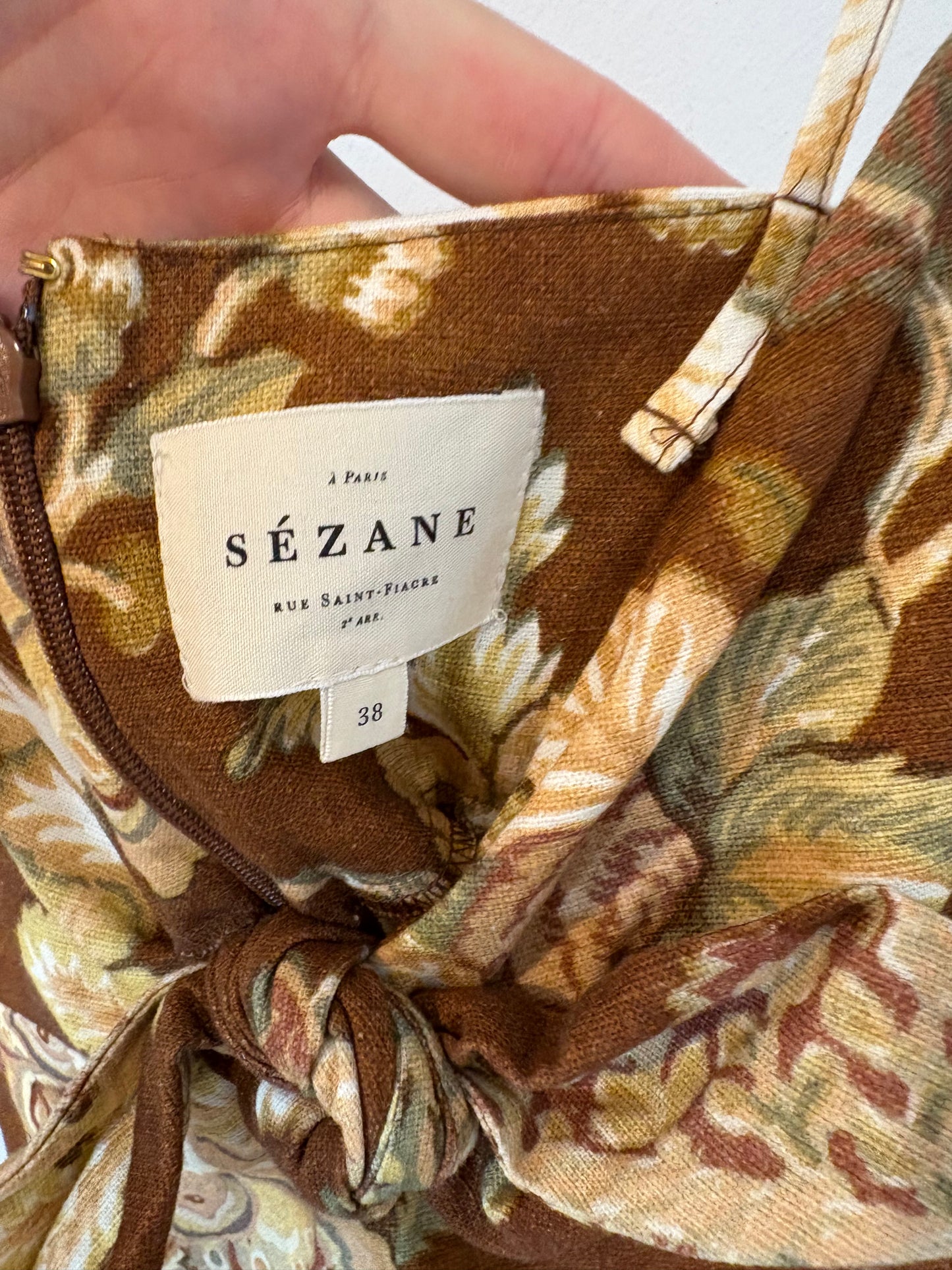 SÉZANE. Vestido midi con lino estampado. T 38