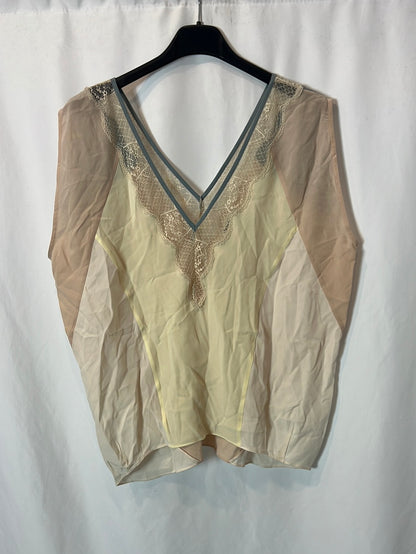 ZADIG&amp;VOLTAIRE. Tricolor silk top with embroidery and lace. Size XS