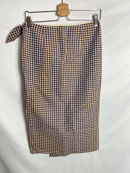 MANGO. Checkered wrap midi skirt. TS
