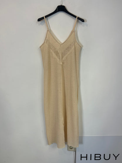 ZARA. Textured beige midi dress. T.S.