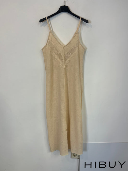 ZARA. Vestido midi beige texturas. T S