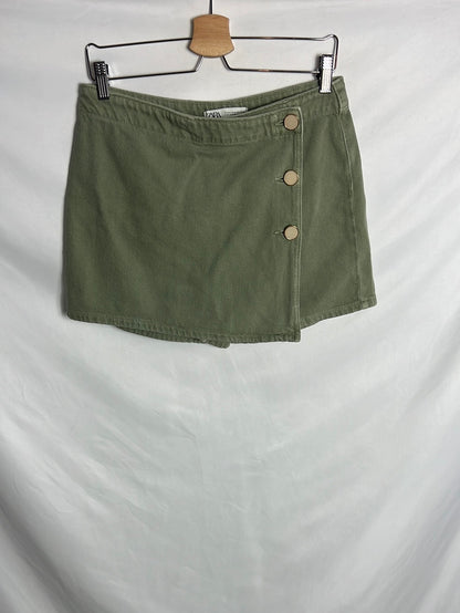 ZARA. Falda pantalón verde denim. T M