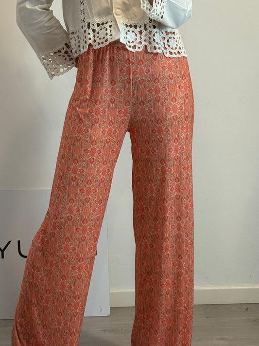 WHITE & ONE. Pantalón punto elastico estampado naranjas