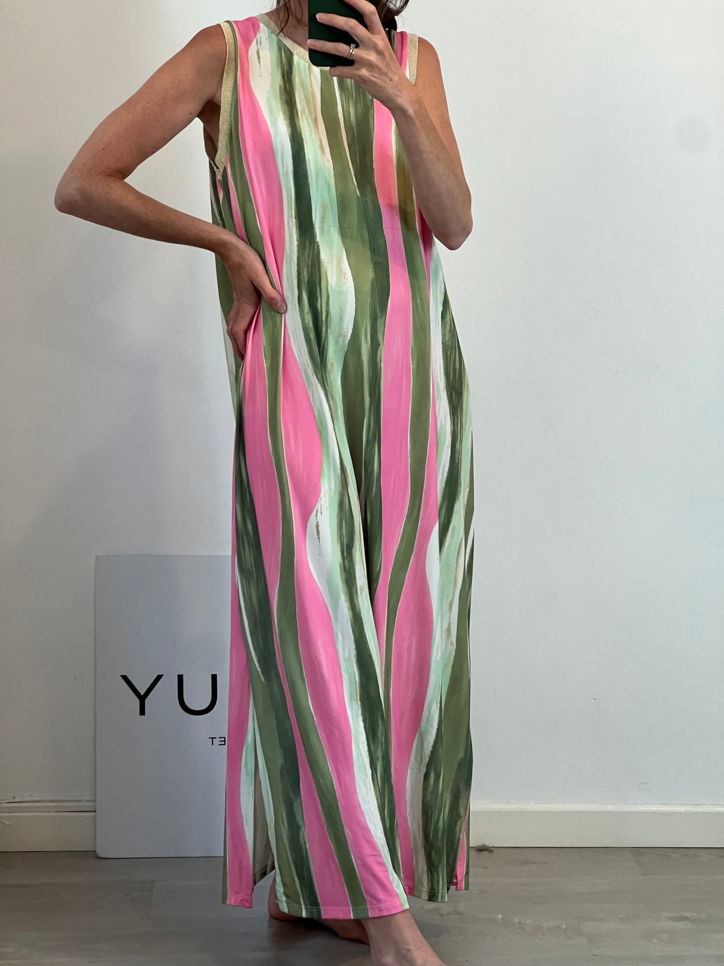 OTRAS. Vestido largo estampado rosa y verde TU(s/m)