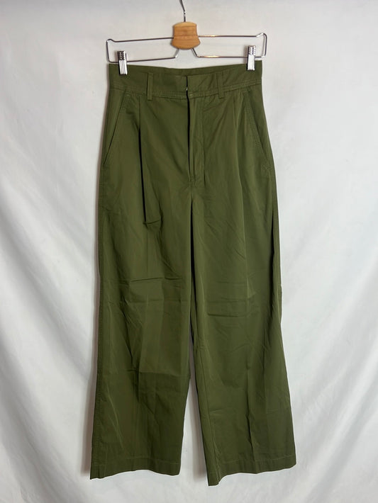 MASSIMO DUTTI. Textured green wide-leg trousers. Size 34