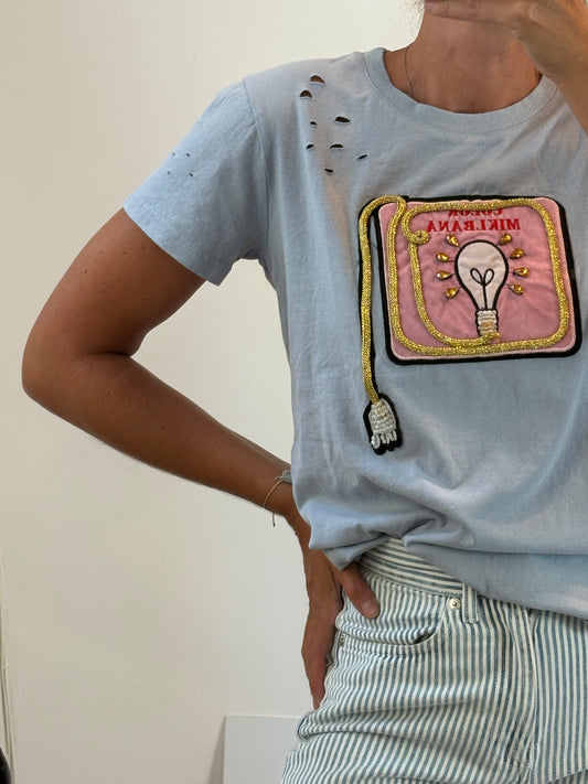 DROLE DE COPINE. Camiseta azul Gfráfica.T.M/L