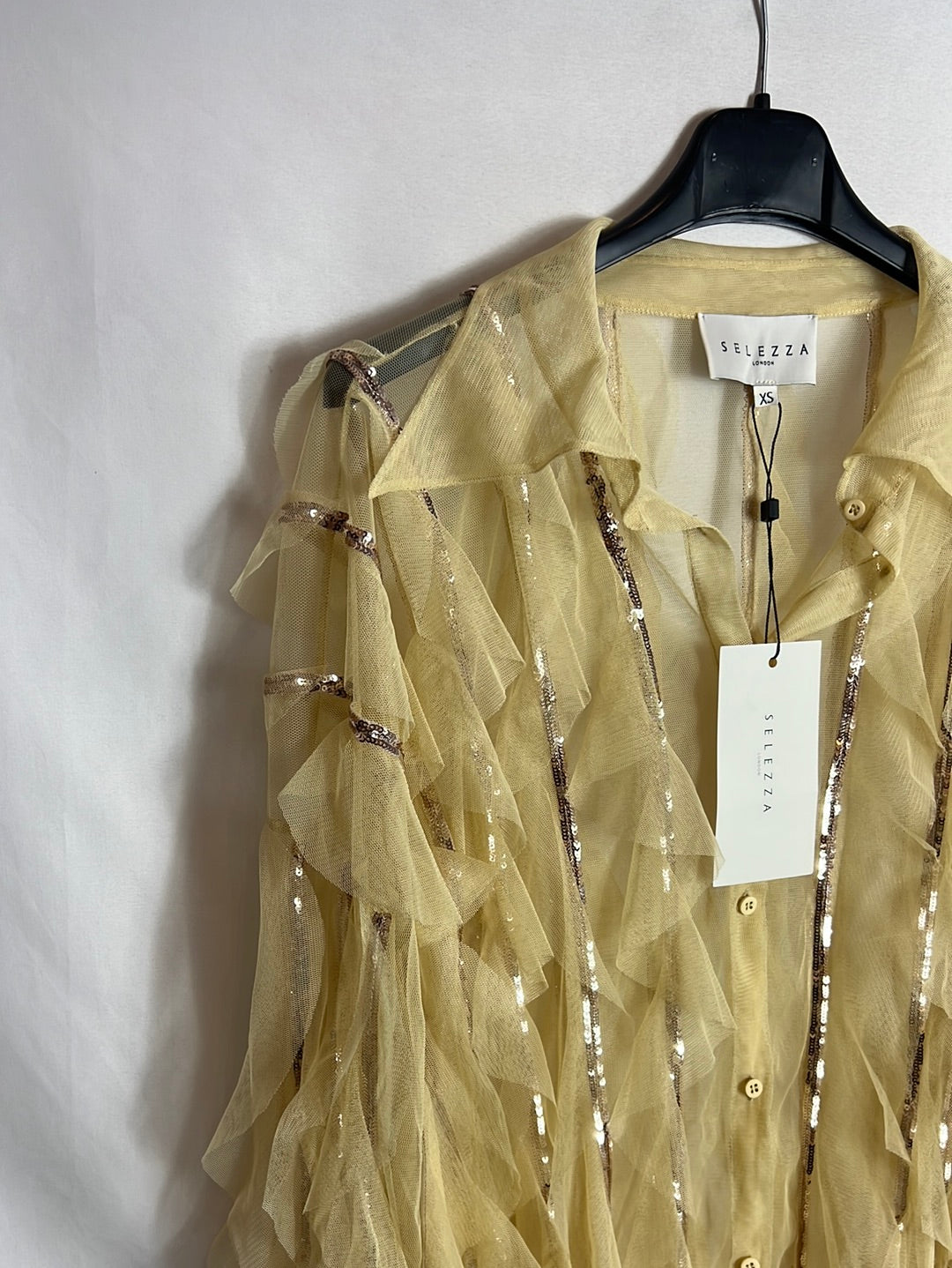 SELEZZA. Pastel sequin tulle blouse. T XS