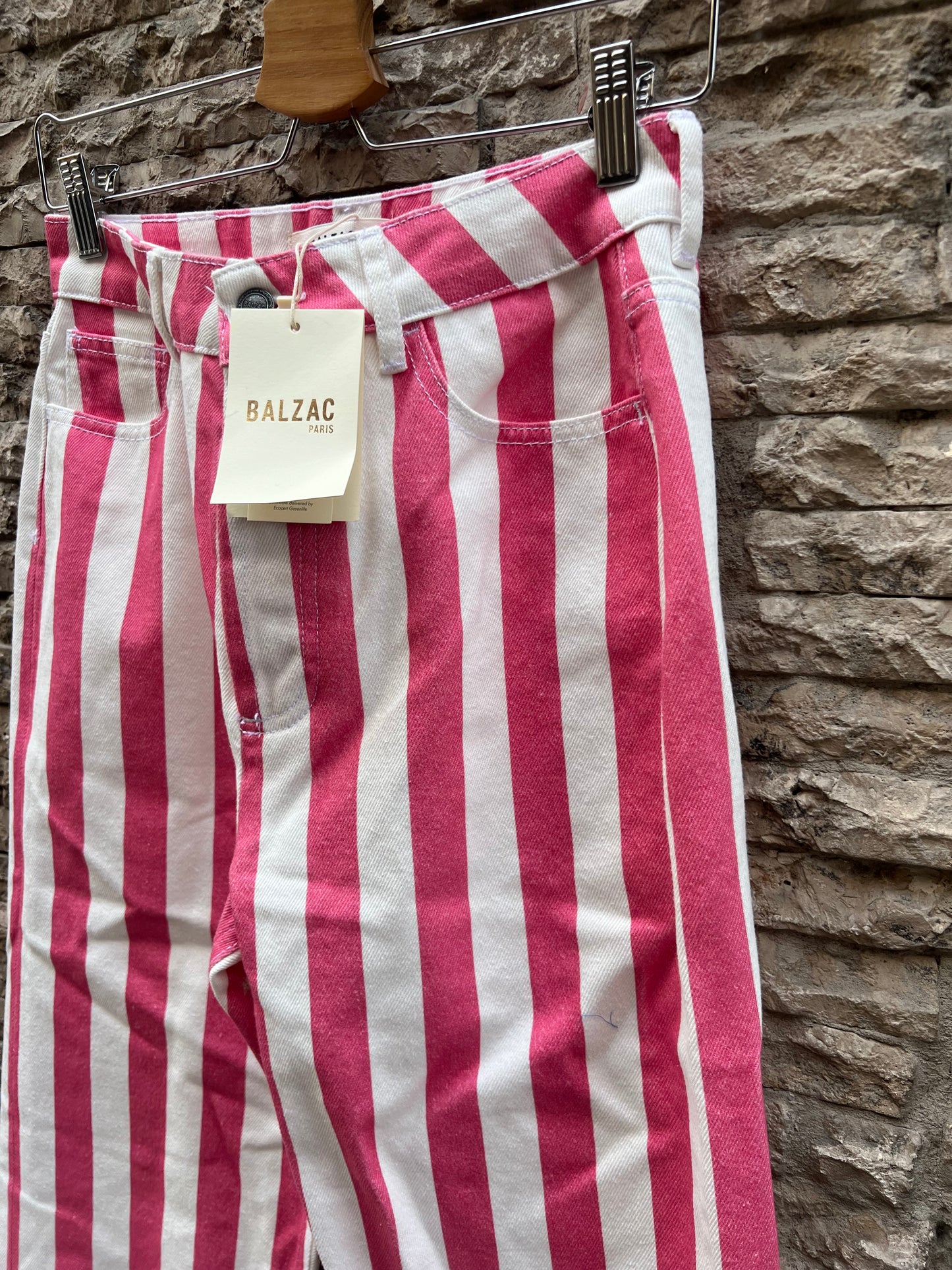 BALZAC. Denim rayas rosas abotonado. T 26 (S)